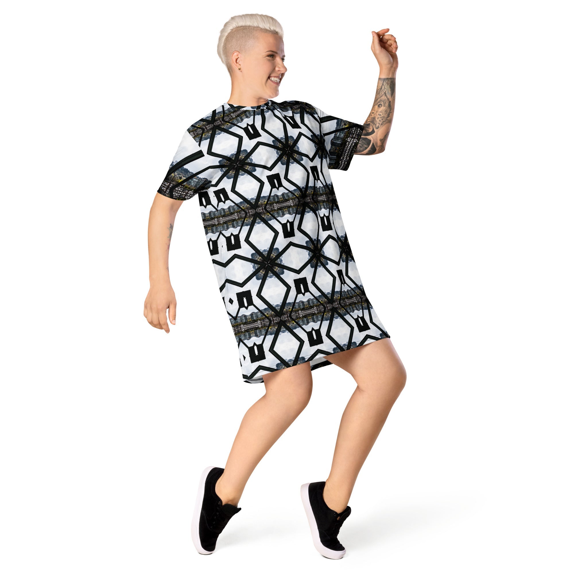 Promo image of a woman wearing a t-shirt dress