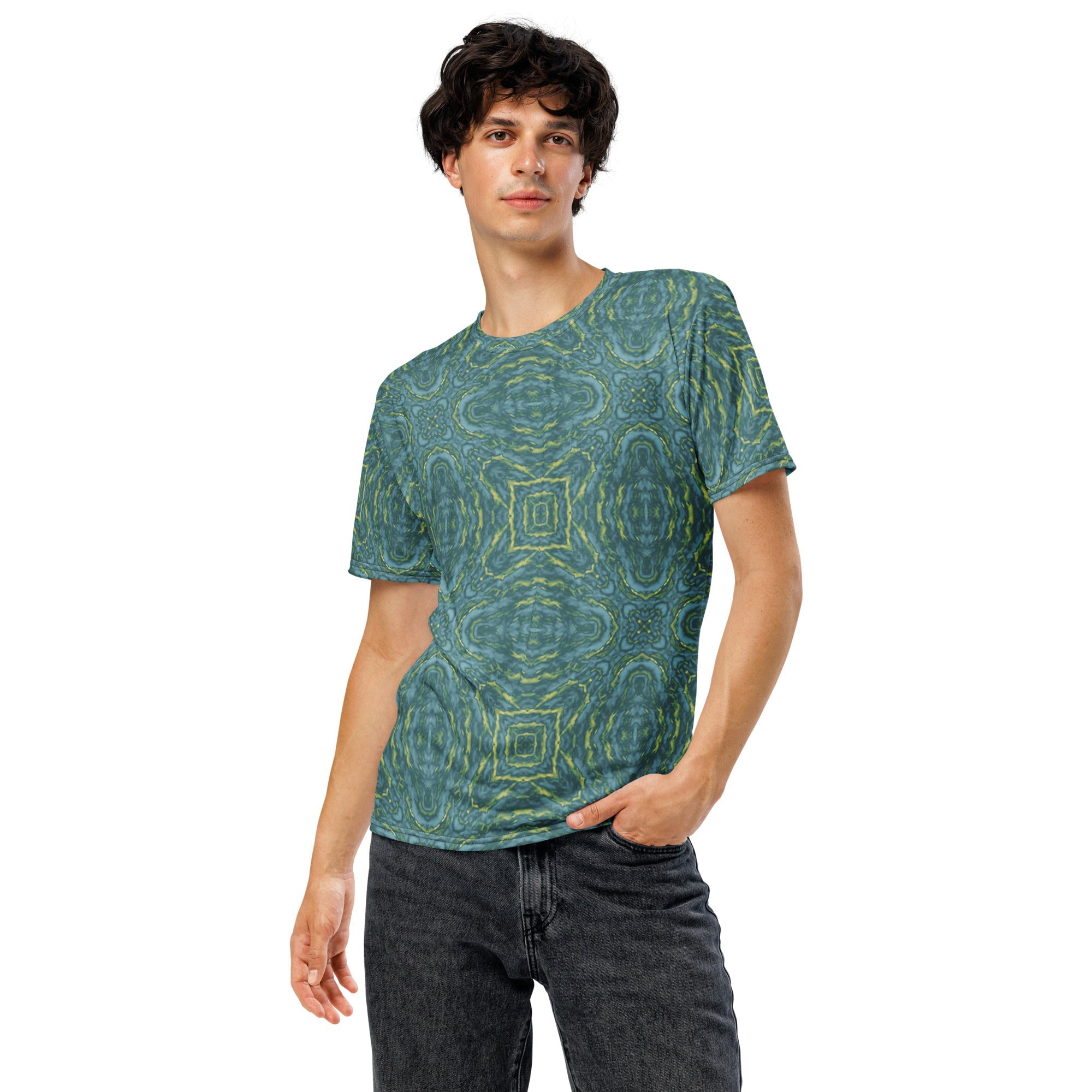 Promo image of a man wearing an Oculora Signature T Shirt